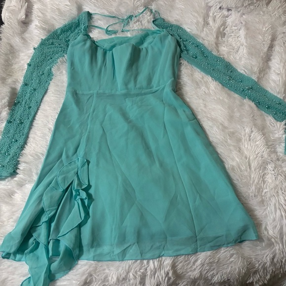 Oh Polly Light Blue Beaded Long Sleeve Dress - Picture 4 of 7